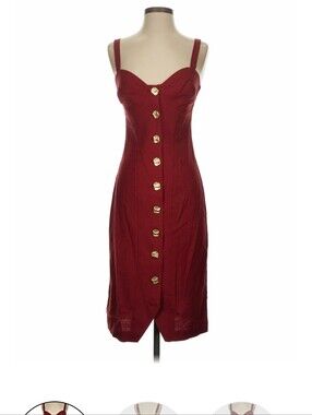 Fourteenth Place Red Midi Dress Sz XXS Gold Button Front Sleeveless Bodycon